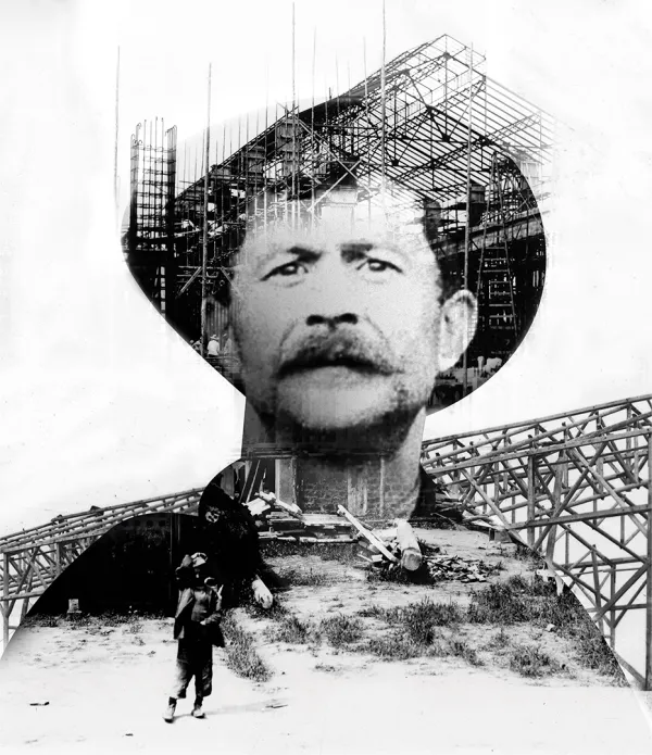 Image created for a film: double exposure photo of a character.